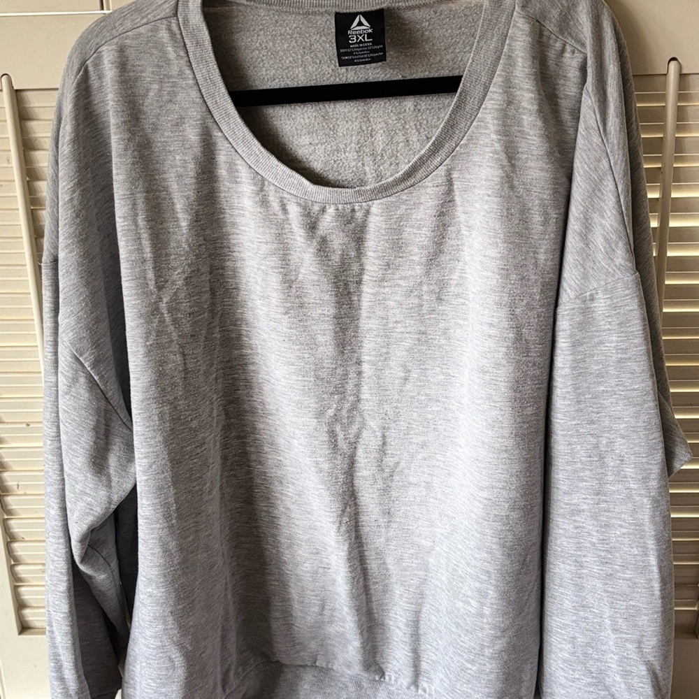 Reebok Mens Heather Gray Long Sleeve French Terry Crew Neck T-Shirt 3XL